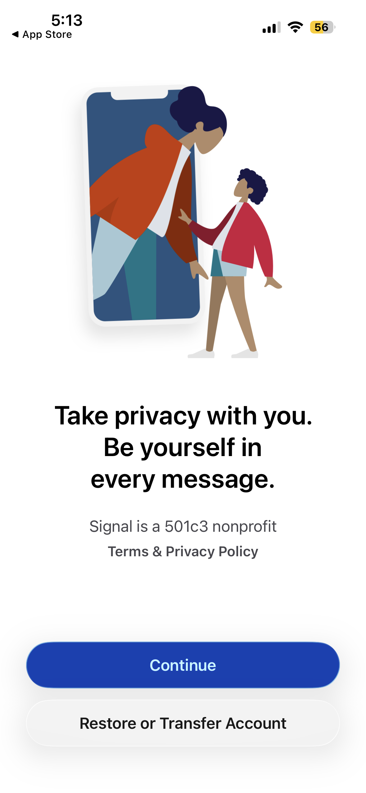 Signal welcome screen - Take privacy with you