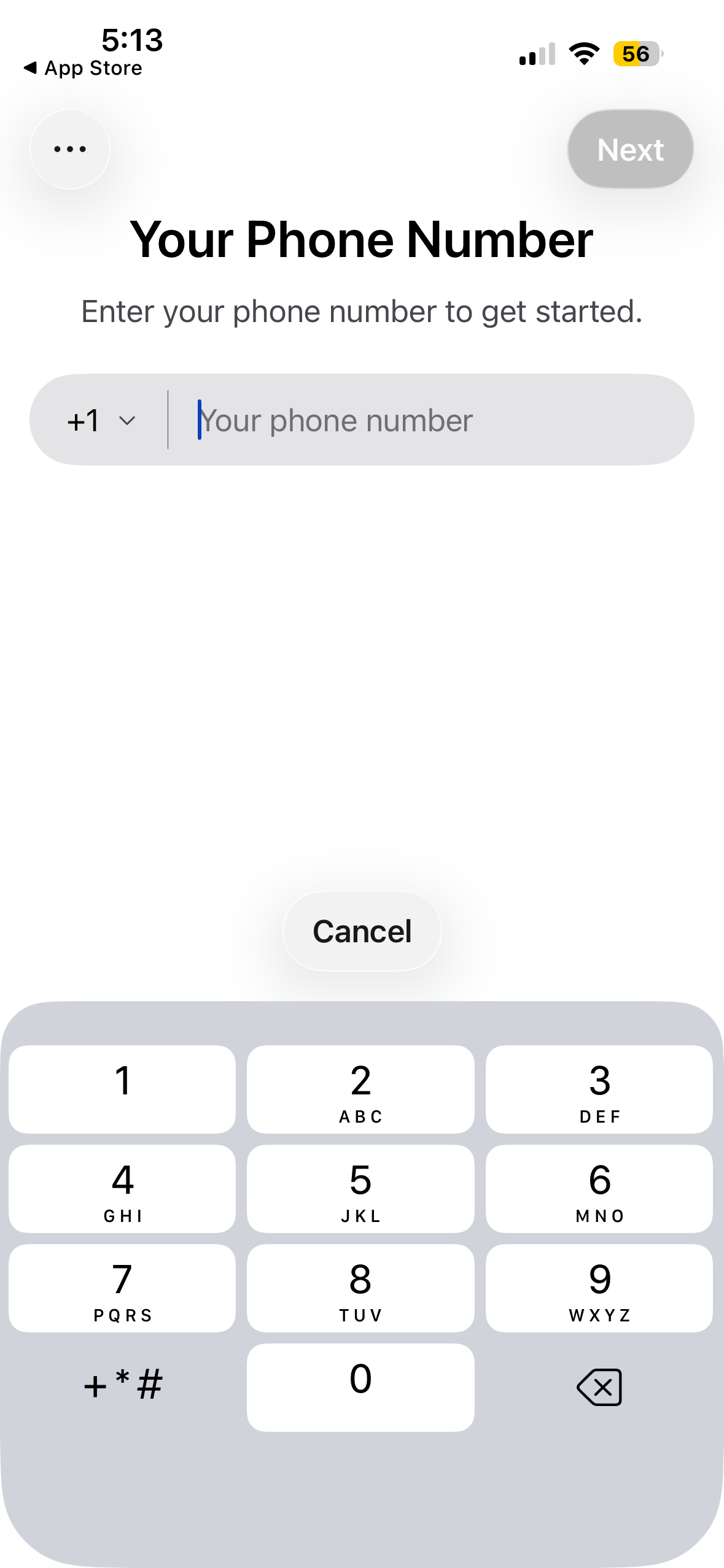 Signal phone number registration screen