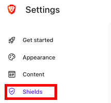 Brave Shields settings showing the shield icon